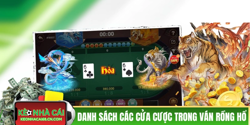 Danh sách các cửa cược trong ván chơi Rồng Hổ